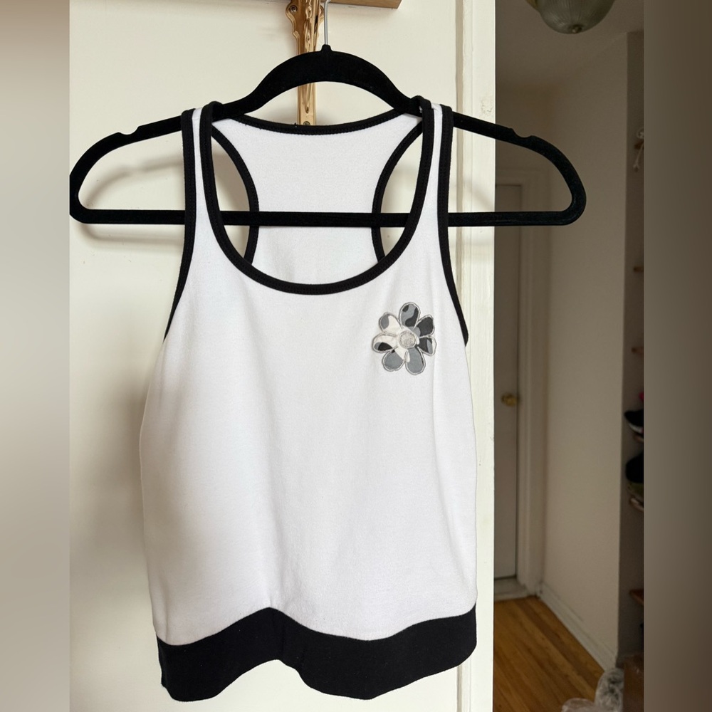 White and Black Women's Tank Top with Floral Design